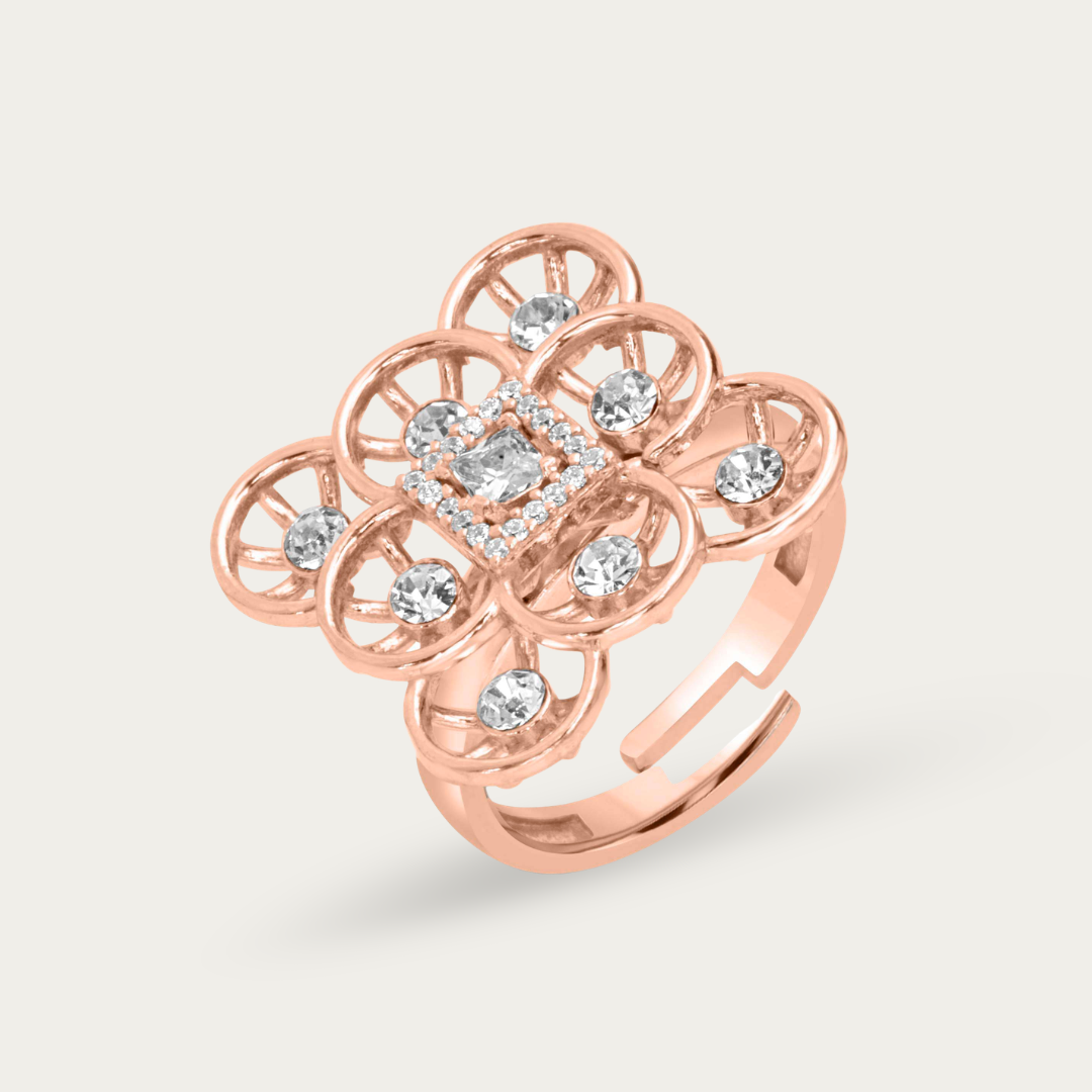 Blisse Allure – 925 Sterling Silver Rose Gold Geometric Bloom Statement Ring