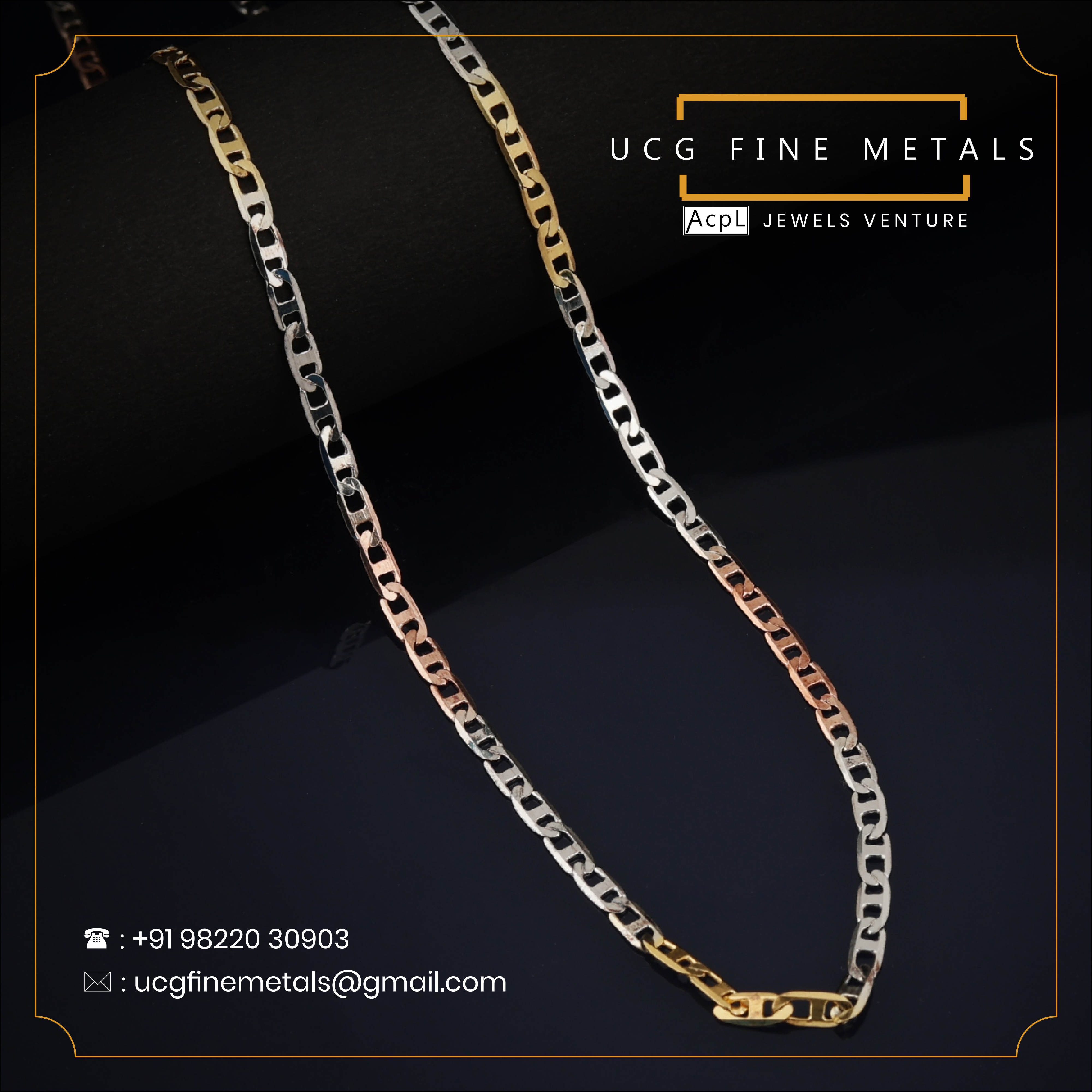 Blisse Allure 925 Sterling Silver Triple Tone Box Link Chain Necklace for Men and Women