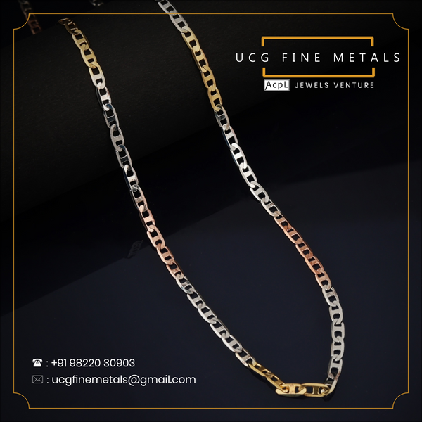 Blisse Allure 925 Sterling Silver Triple Tone Box Link Chain Necklace for Men and Women