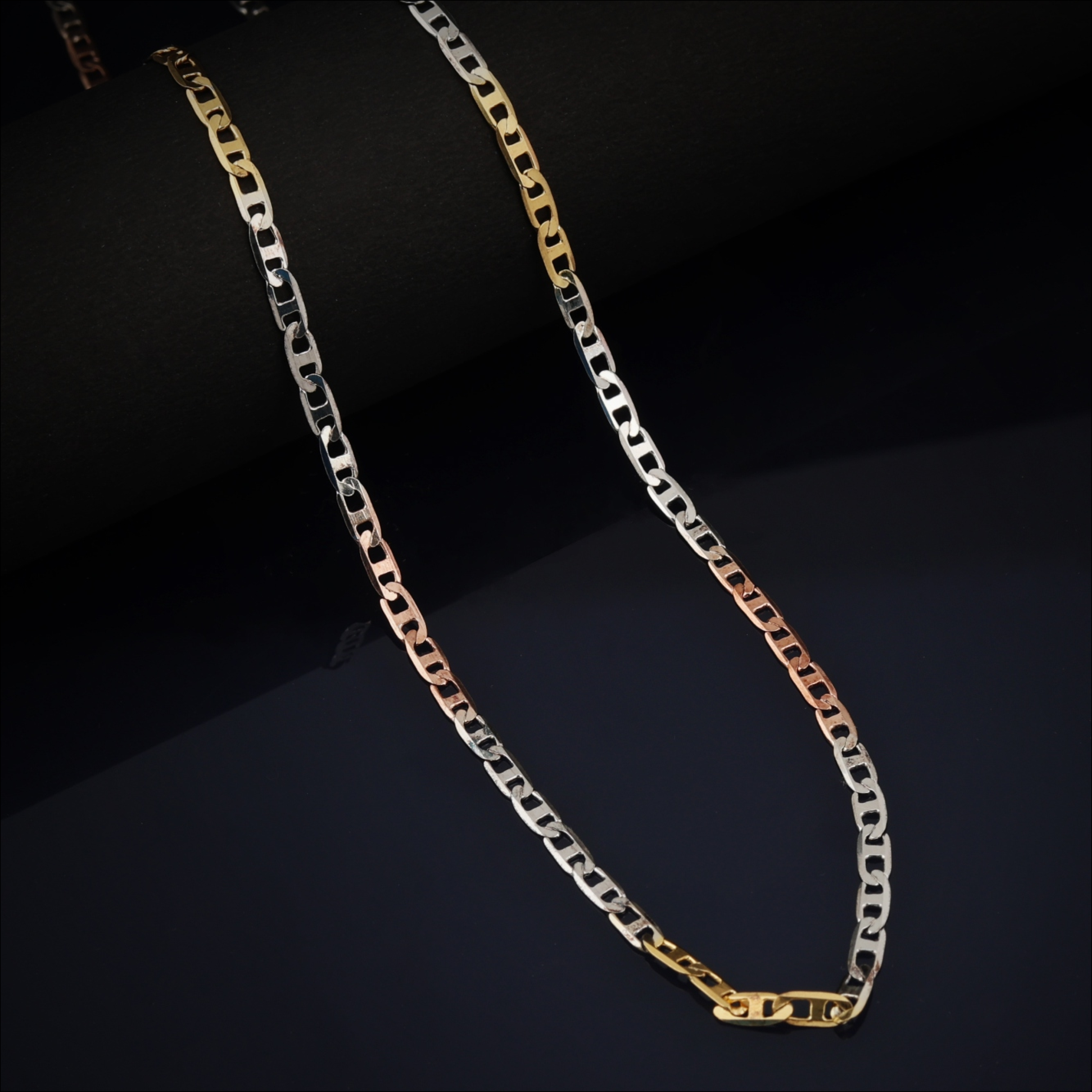 Blisse Allure 925 Sterling Silver Triple Tone Box Link Chain Necklace for Men and Women