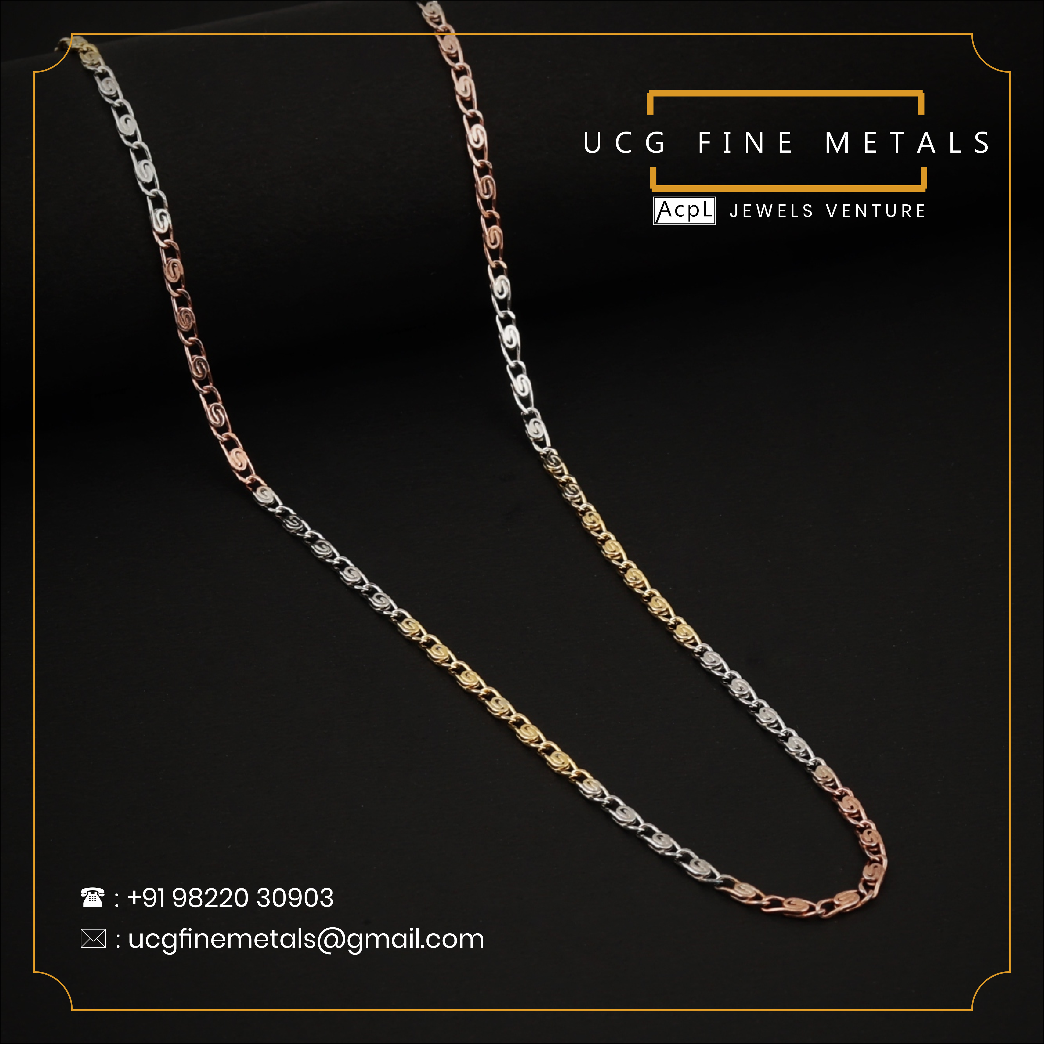 Blisse Allure 925 Sterling Silver Triple Tone Fine Link Chain For Young Boys and Girls
