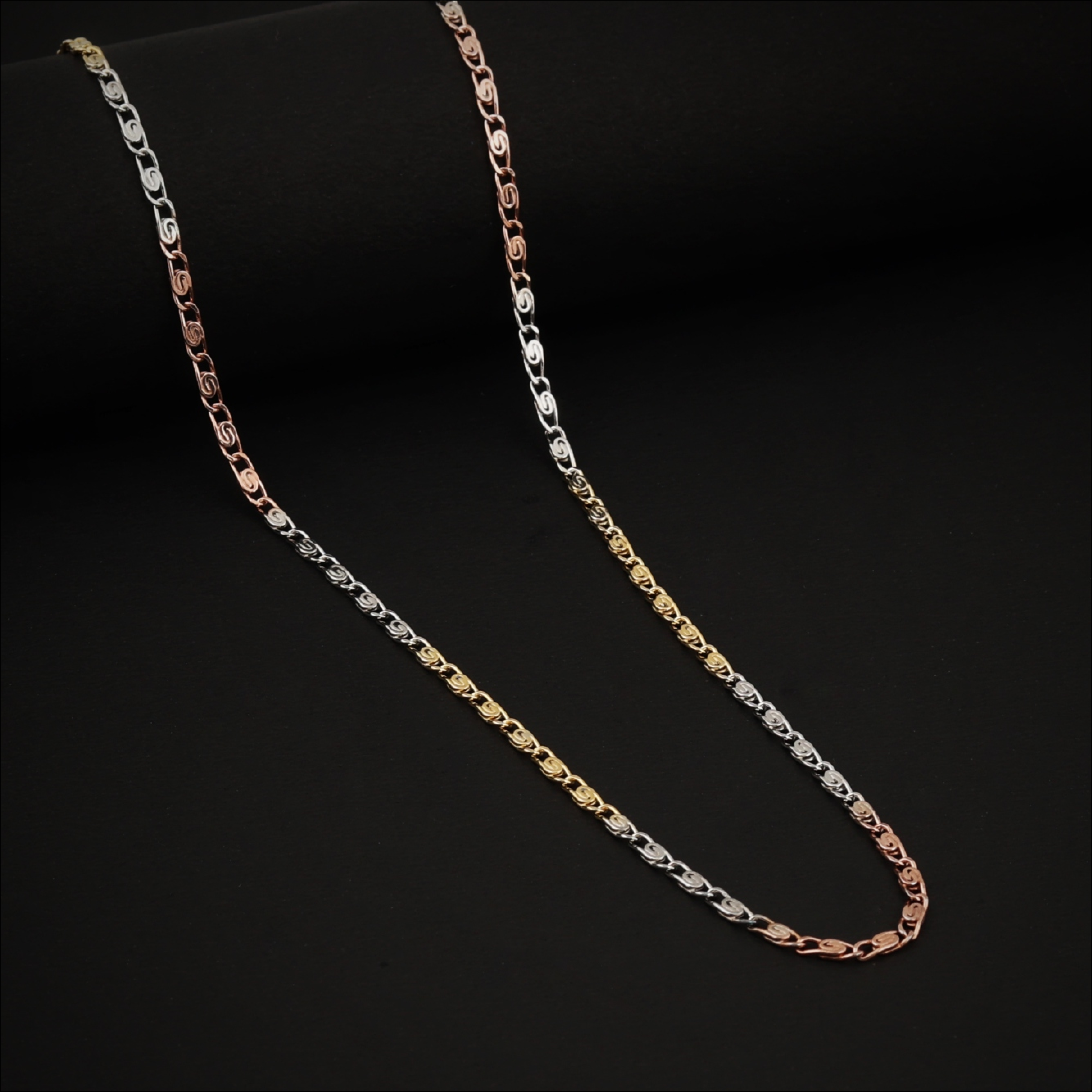 Blisse Allure 925 Sterling Silver Triple Tone Fine Link Chain For Young Boys and Girls