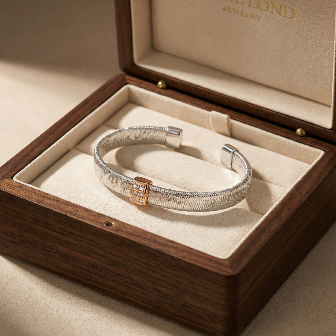 Blisse Allure Elegant Rose Gold Woven Cuff Bracelet with Diamond Accent