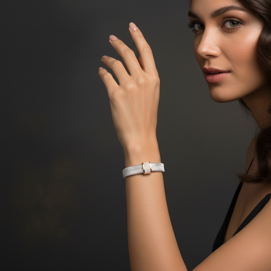 Blisse Allure Elegant Rose Gold Woven Cuff Bracelet with Diamond Accent