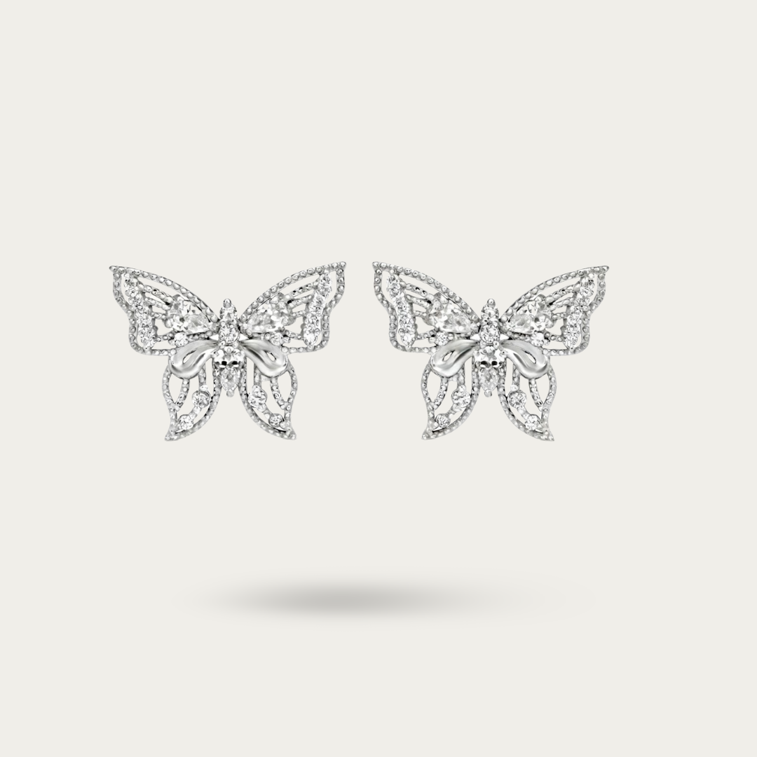 BlisseAllure – 925 Sterling Silver Crystal Butterfly Stud Earrings