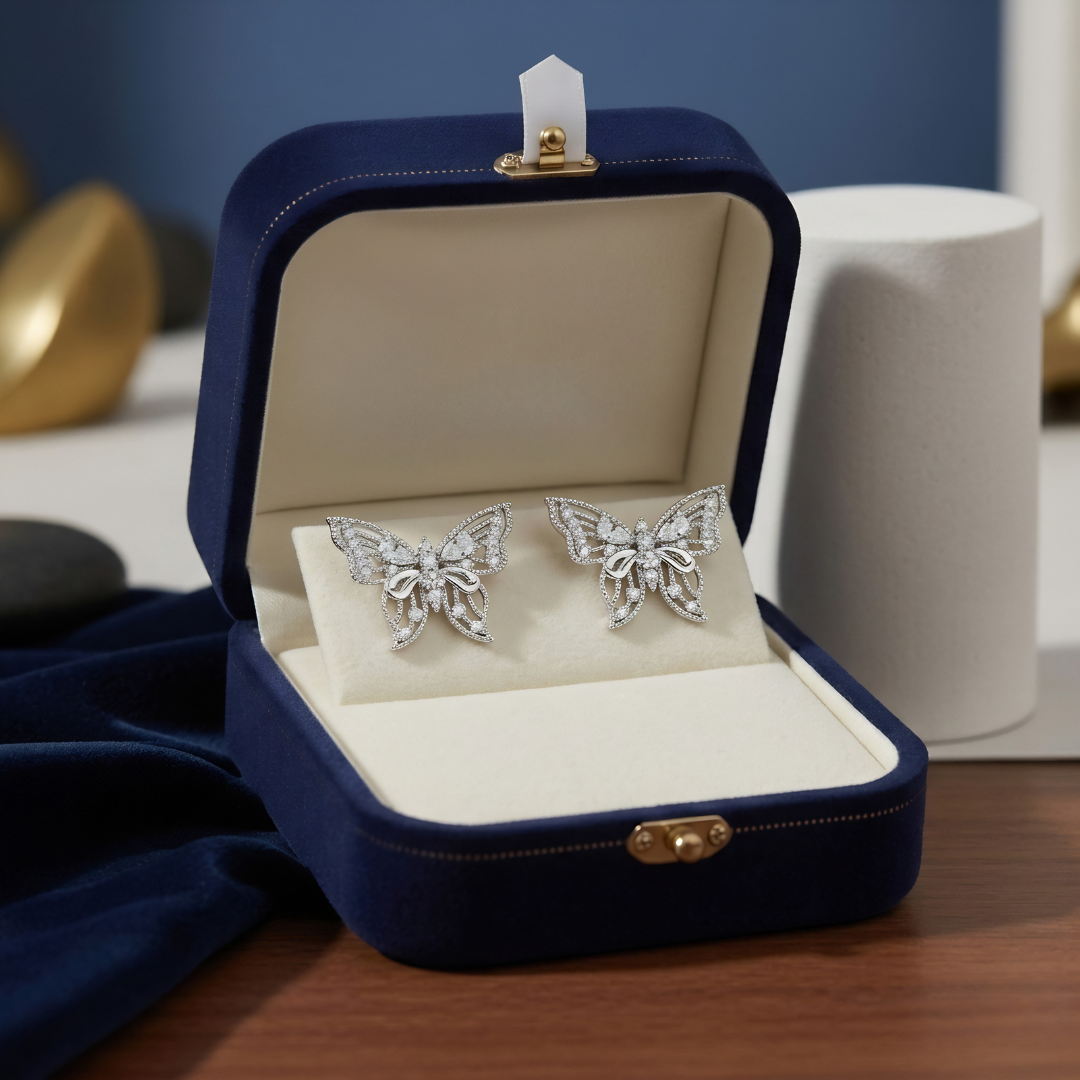 BlisseAllure – 925 Sterling Silver Crystal Butterfly Stud Earrings
