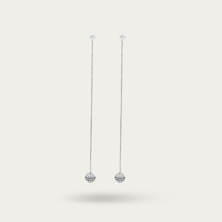 Blisse Allure- 925 Sterling Silver Antique Dome Drop Thread Earrings