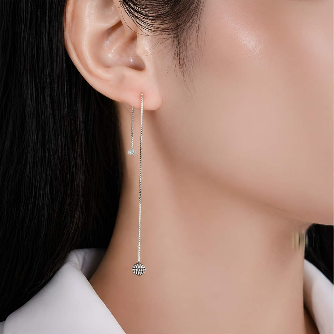 Blisse Allure- 925 Sterling Silver Antique Dome Drop Thread Earrings