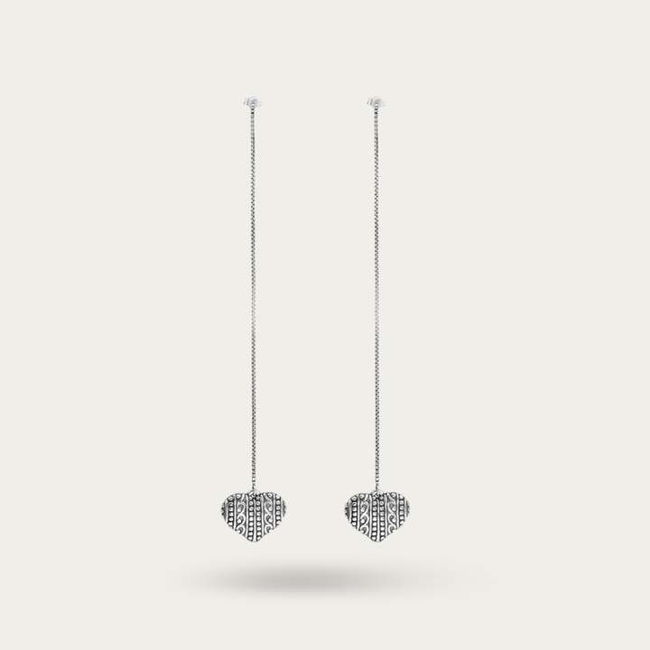 BlisseAllure – 925 Sterling Silver Antique Heart Drop Thread Earrings