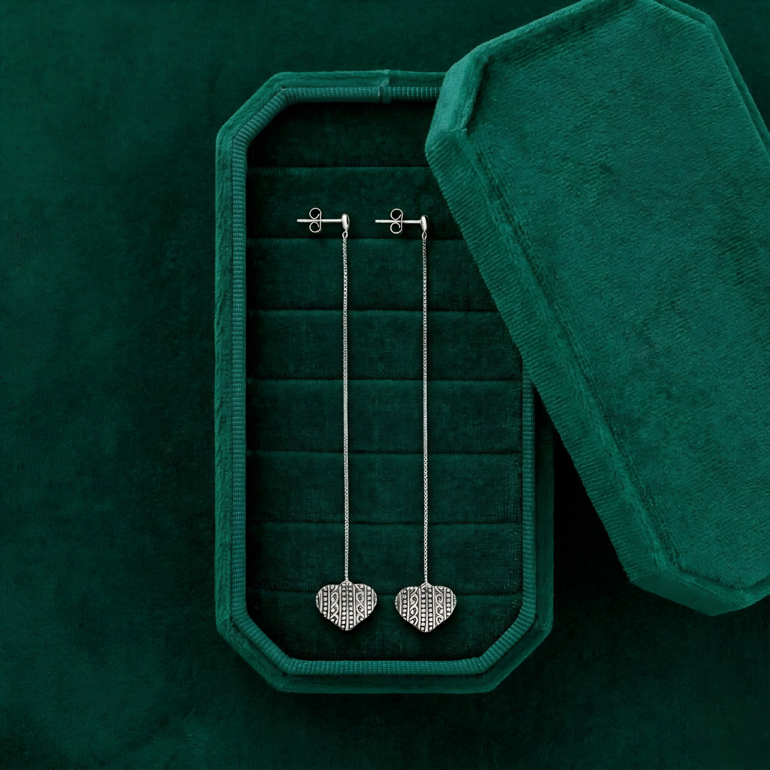 BlisseAllure – 925 Sterling Silver Antique Heart Drop Thread Earrings