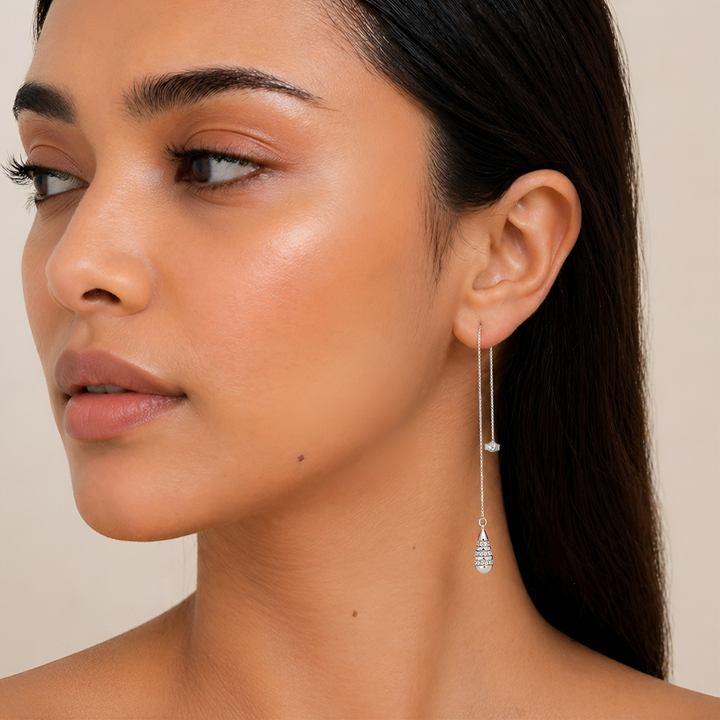 BlisseAllure – 925 Sterling Silver Teardrop Thread Earrings