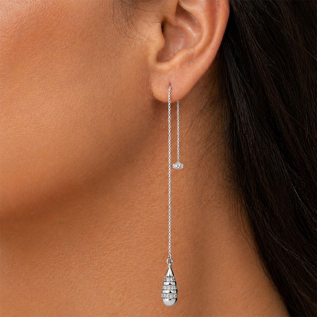 BlisseAllure – 925 Sterling Silver Teardrop Thread Earrings