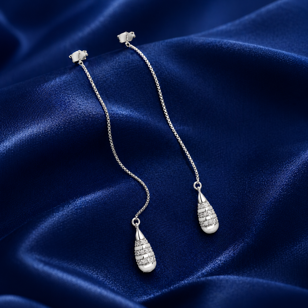 BlisseAllure – 925 Sterling Silver Teardrop Thread Earrings