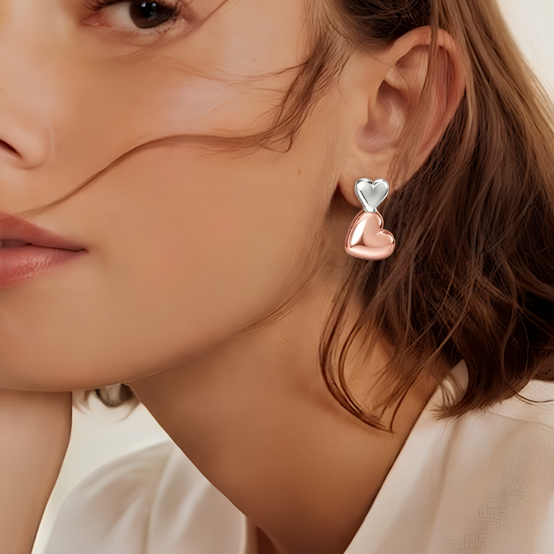 BlisseAllure – 925 Sterling Silver Dual Heart Drop Earrings