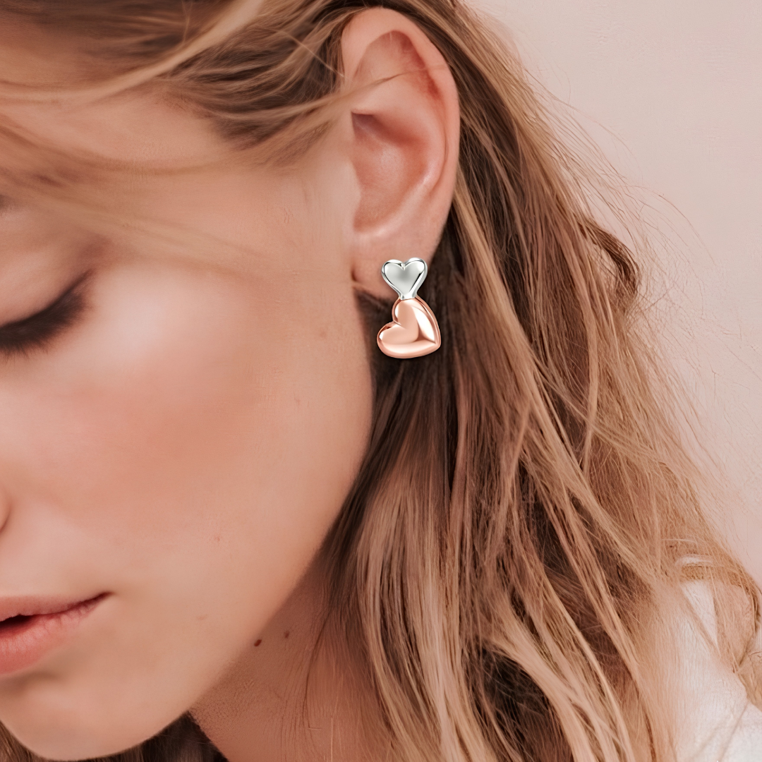 BlisseAllure – 925 Sterling Silver Dual Heart Drop Earrings