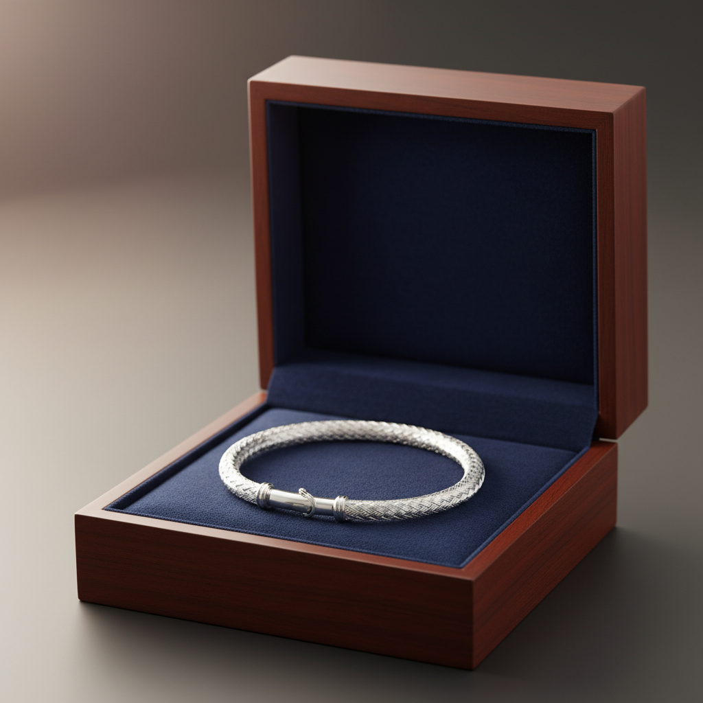 Blisse Allure Timeless Silver Bangle with Braided Texture