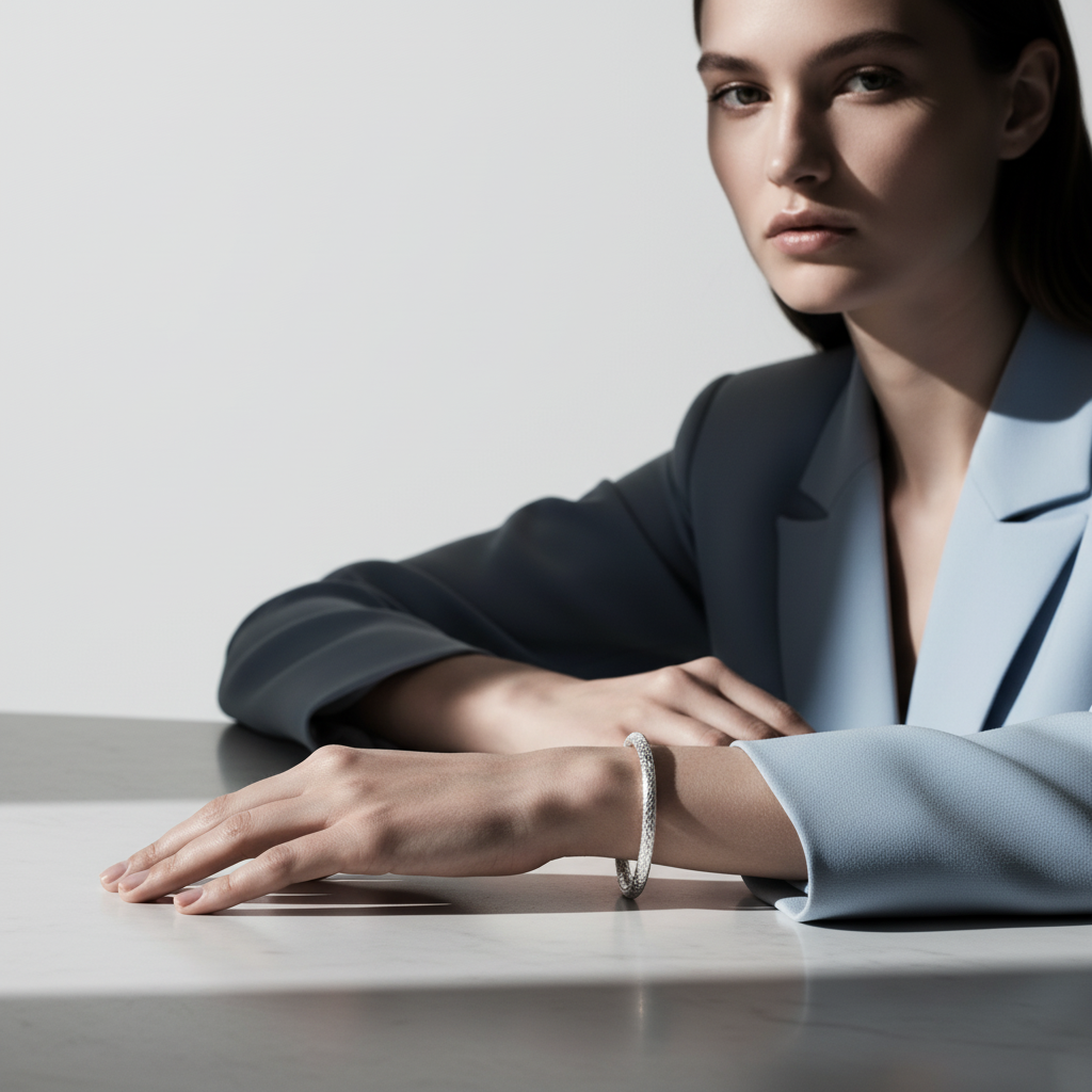 Blisse Allure Timeless Silver Bangle with Braided Texture