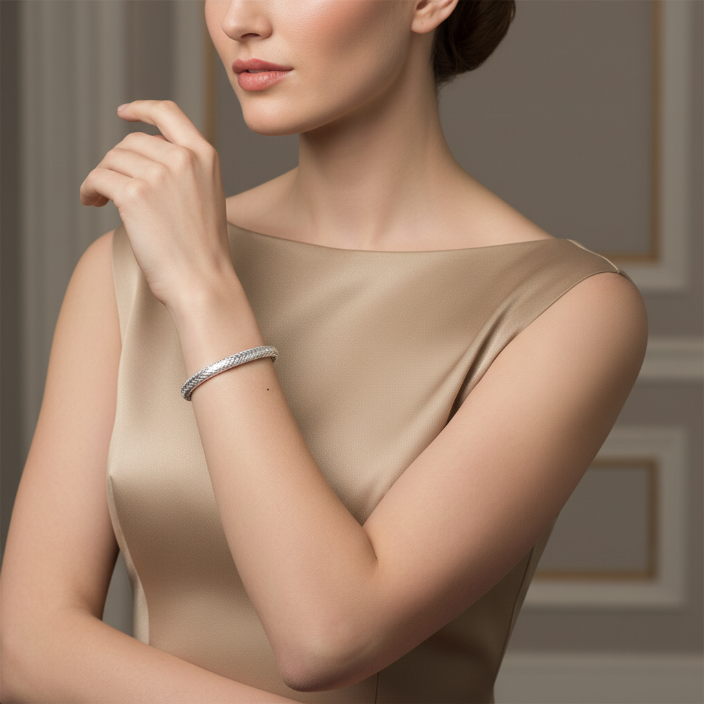 Blisse Allure Timeless Silver Bangle with Braided Texture