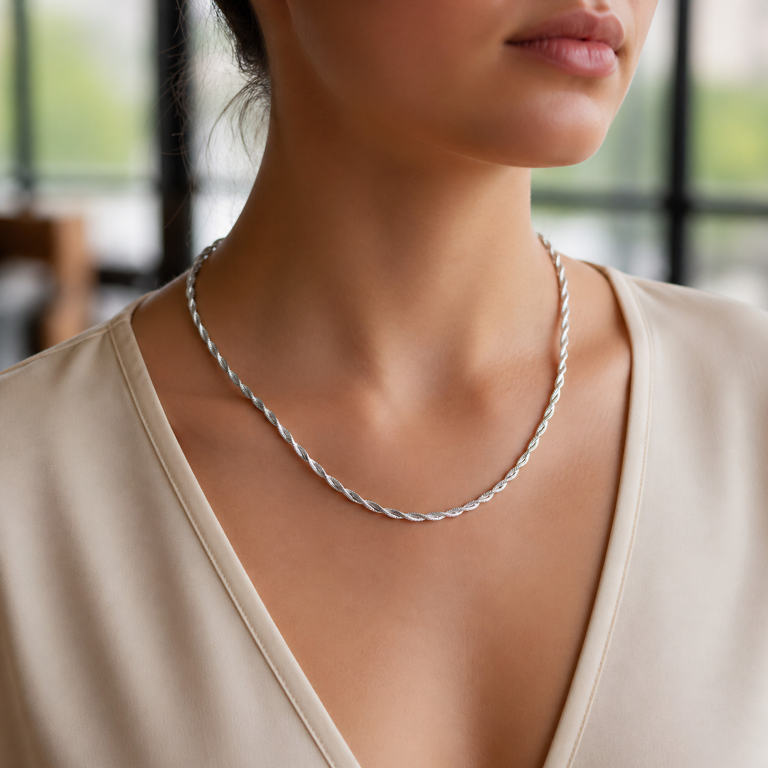 Blisse Allure – 925 Sterling Silver Twisted Chain Necklace