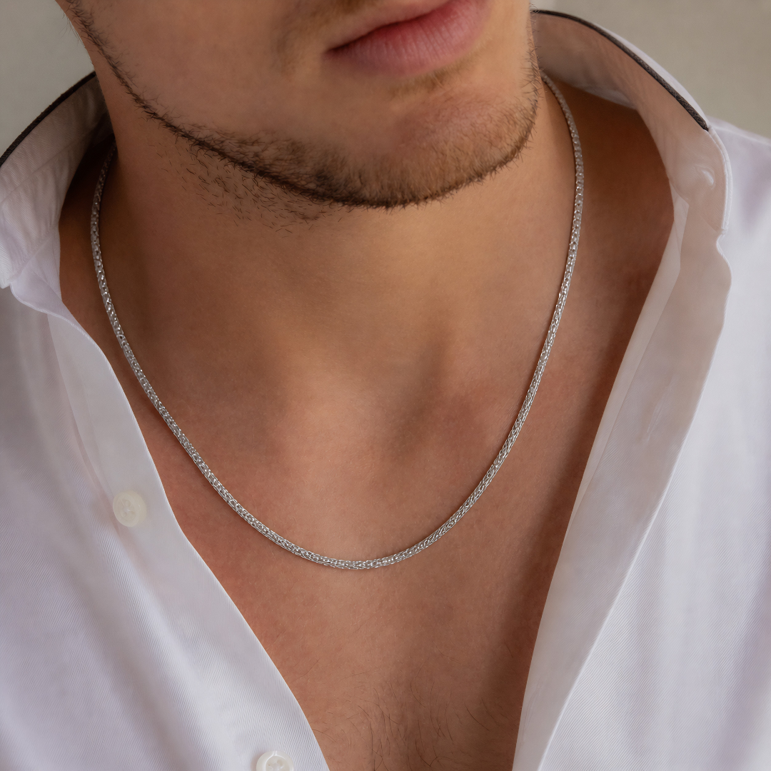 Blisse Allure – 925 Sterling Silver Hollow Textured Chain Necklace