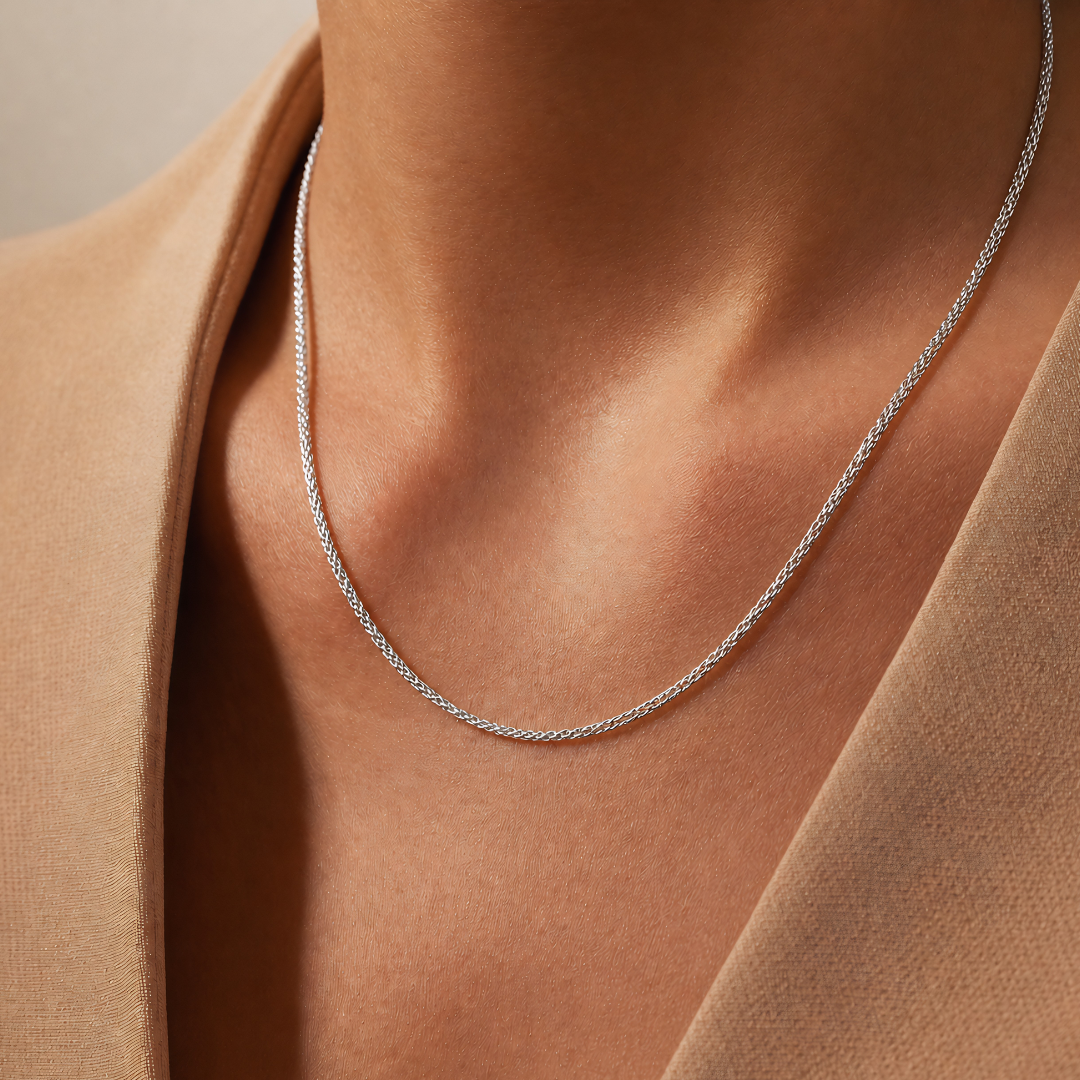 Blisse Allure – 925 Sterling Silver Hollow Textured Chain Necklace