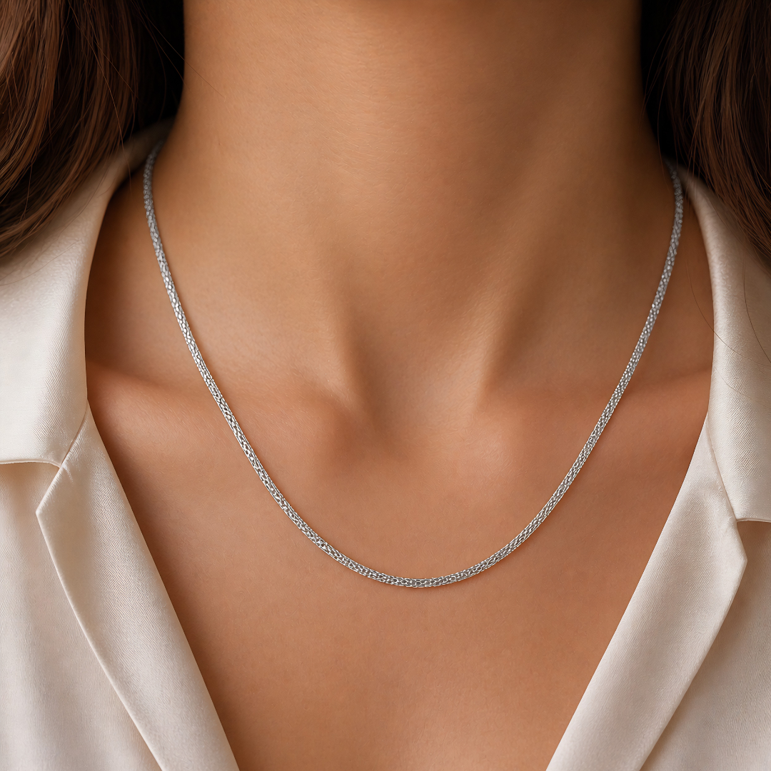 Blisse Allure – 925 Sterling Silver Hollow Textured Chain Necklace
