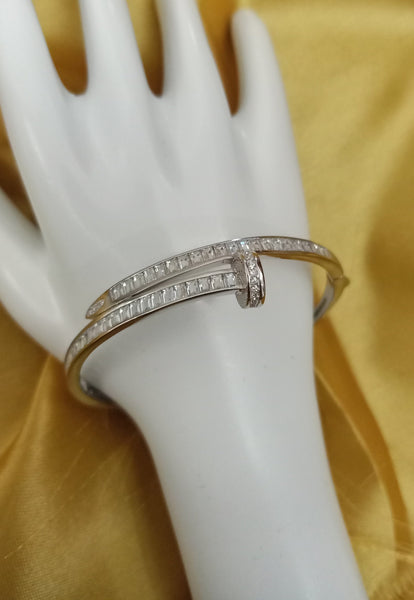 Blisse Allure Sterling Silver Overlap Baguette Cubic zirconia Bangle