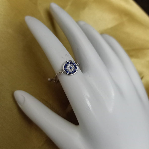 Blisse Allure Sterling Silver Evil Eye Chain Ring