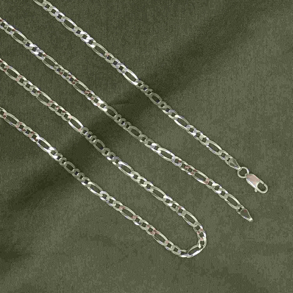 Blisse Allure 925 Sterling Silver Solid Diamond cut Figaro link Chain for Men