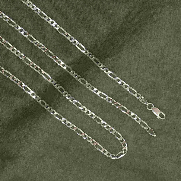Blisse Allure 925 Sterling Silver Solid Diamond cut Figaro link Chain for Men