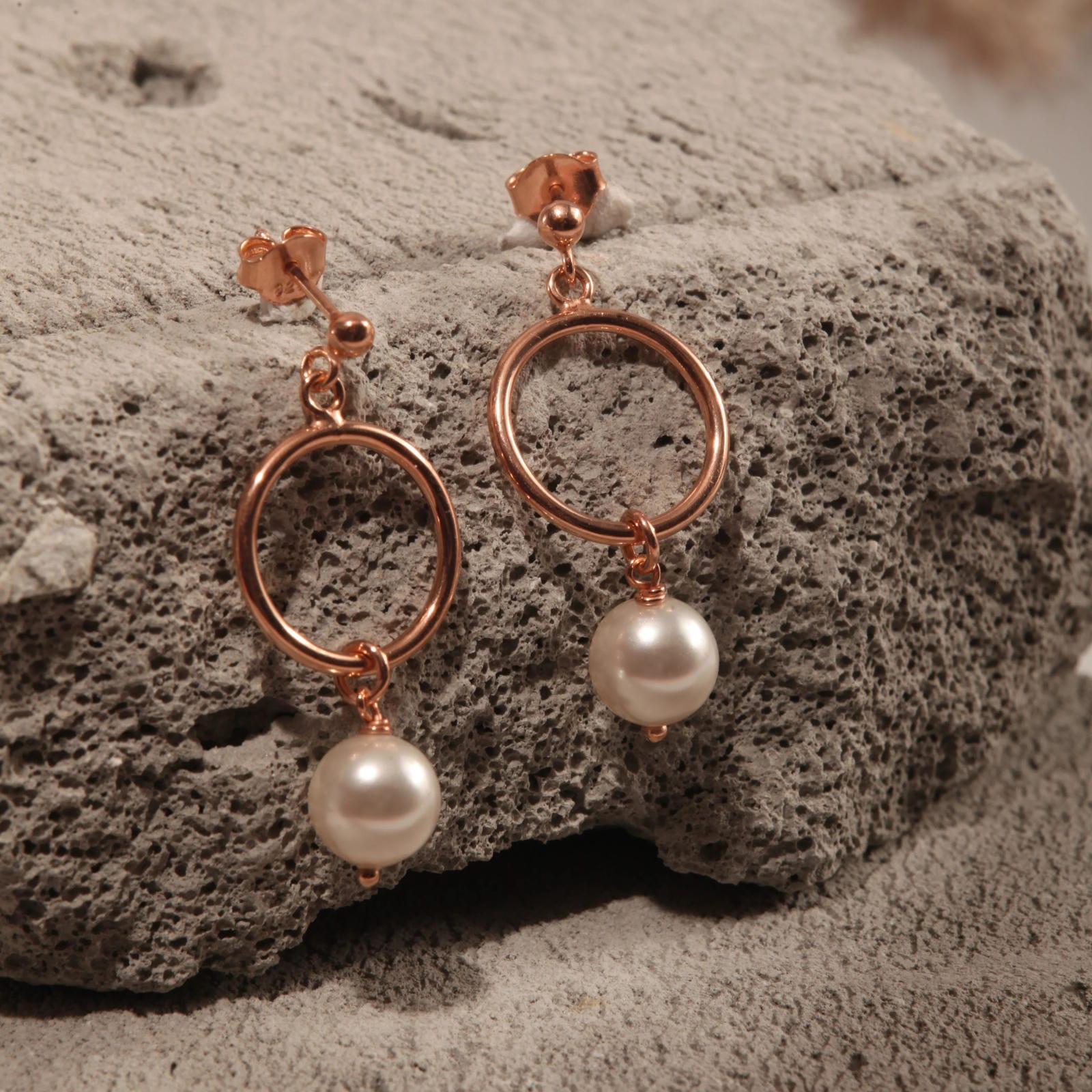 Blisse Allure Rose Gold Ball Post with Pearl Drop Earrings