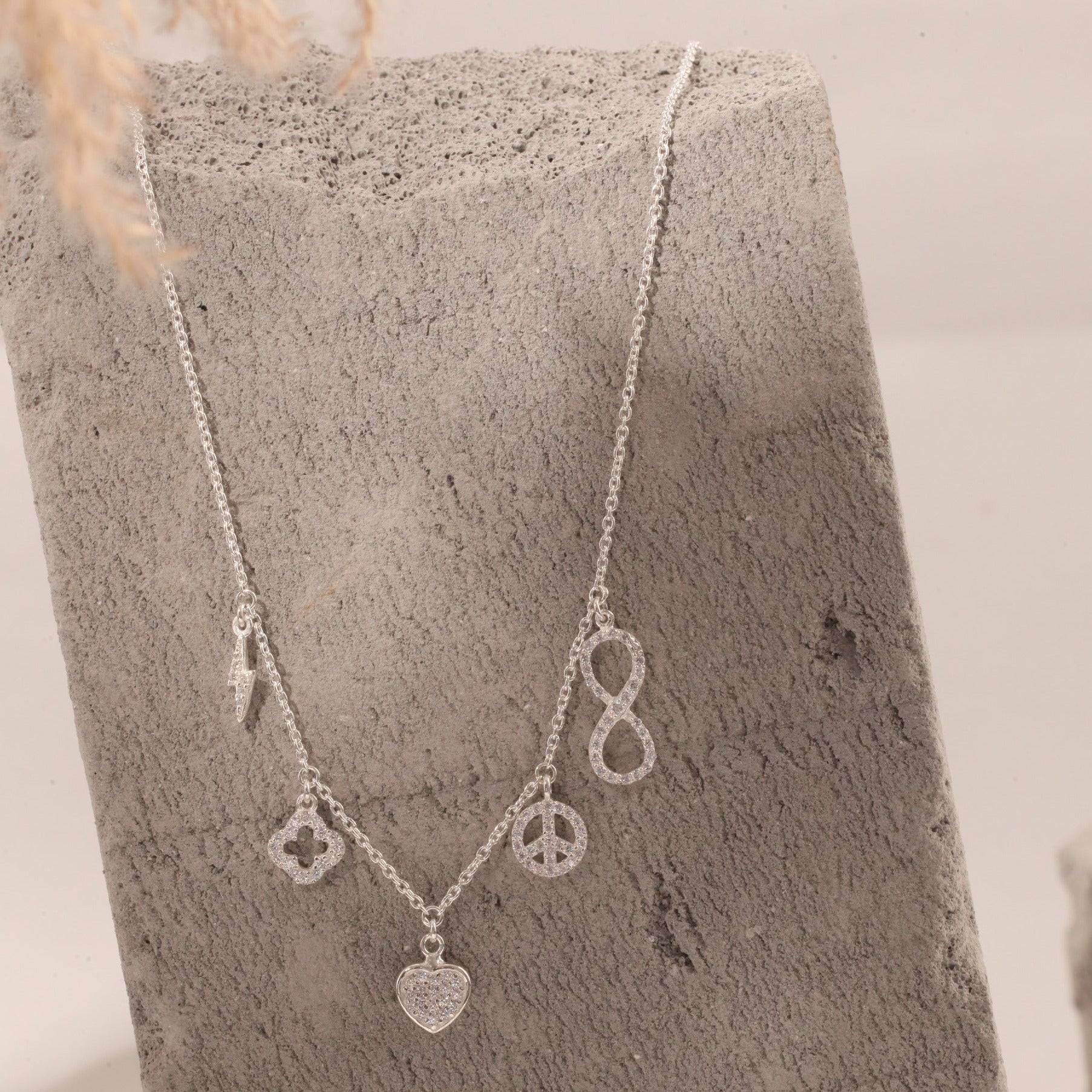 Blisse Allure Sterling Silver Charms Necklace