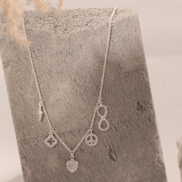 Blisse Allure Sterling Silver Charms Necklace