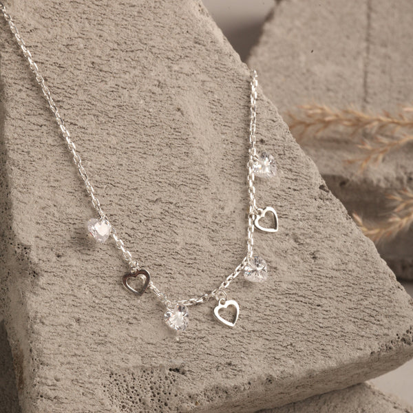 Blisse Allure Sterling Silver Dangling Heart Charms Necklace
