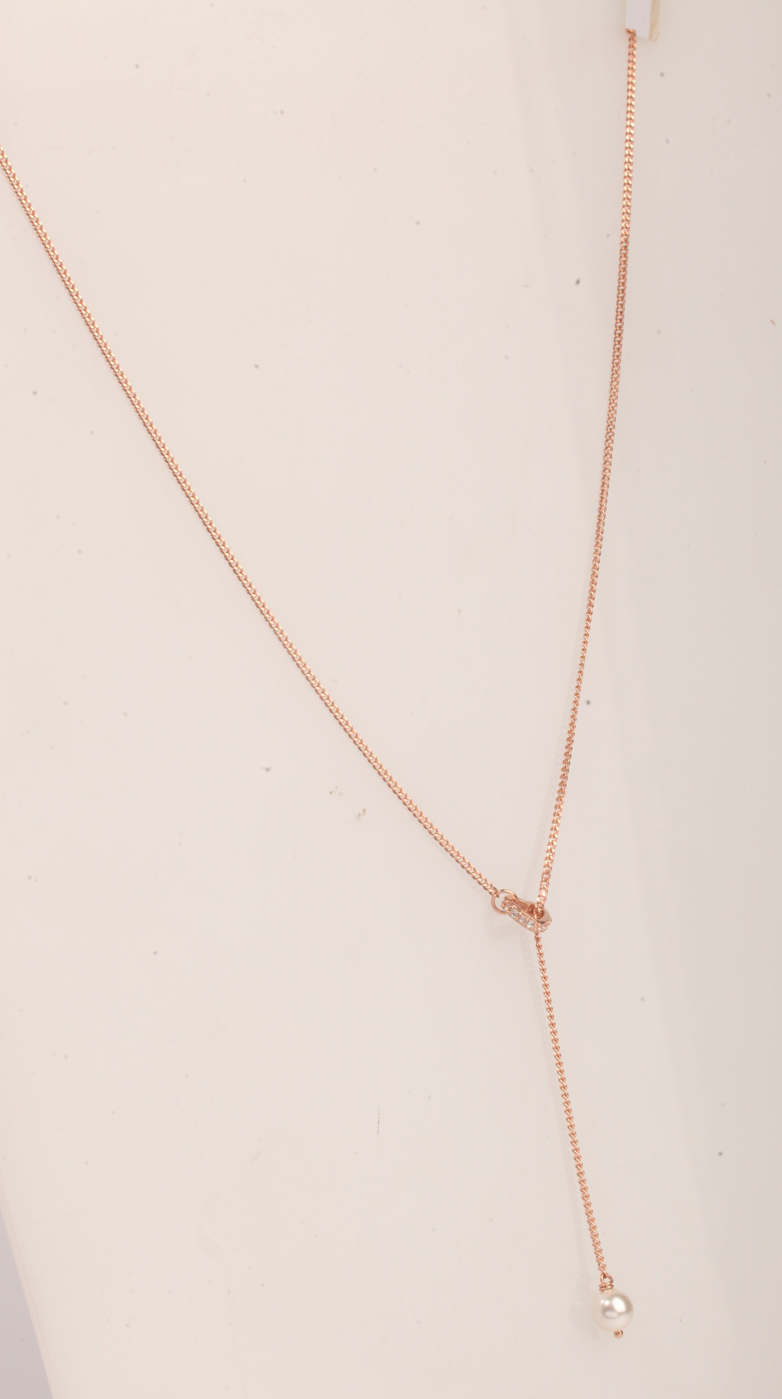 Blisse Allure Rose Gold Heart Pearl Lariat Necklace