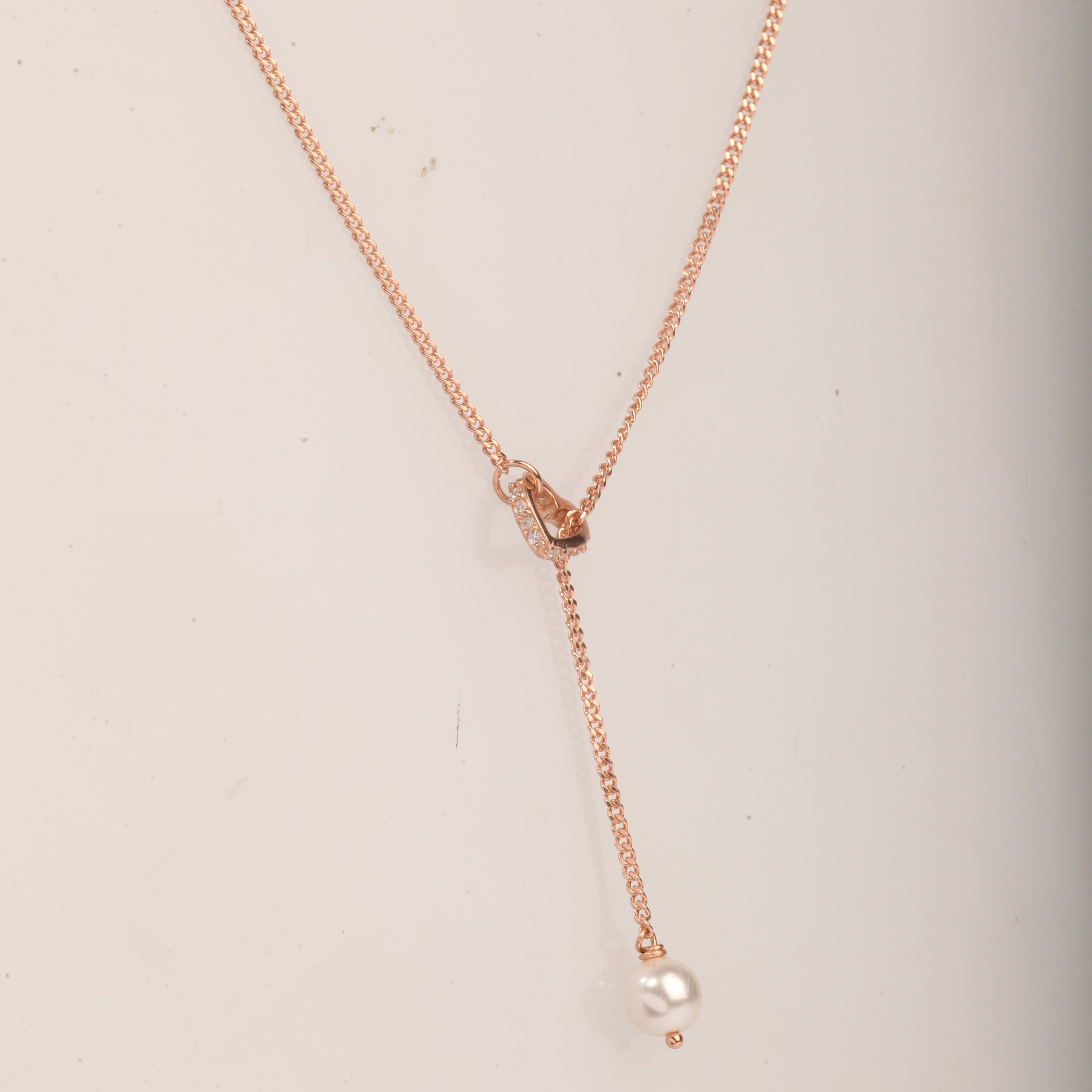 Blisse Allure Rose Gold Heart Pearl Lariat Necklace