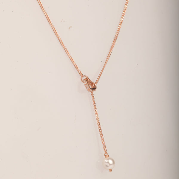 Blisse Allure Rose Gold Heart Pearl Lariat Necklace