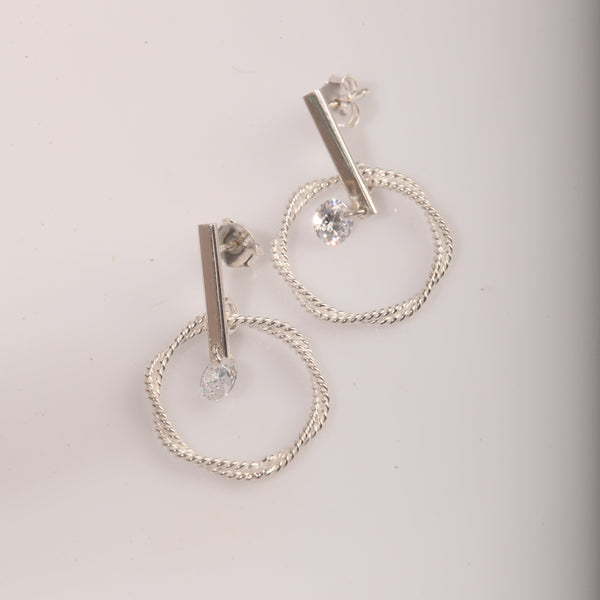Blisse Allure Sterling Silver Groove Earrings with CZ Stud
