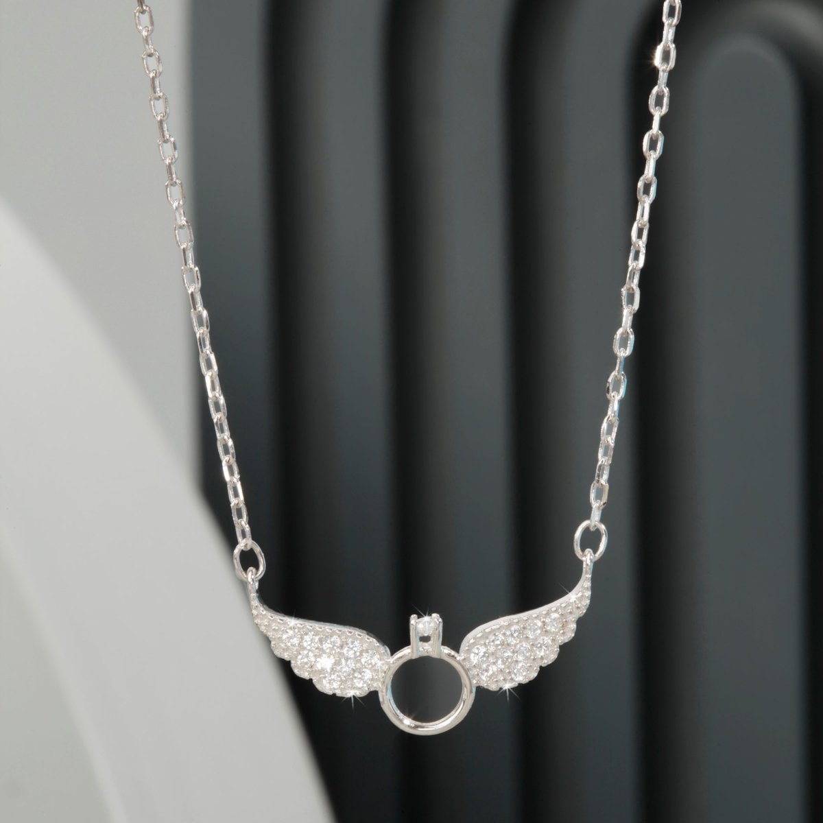 Blisse Allure Sterling Silver Angelic Wings Ring Pendant Necklace.
