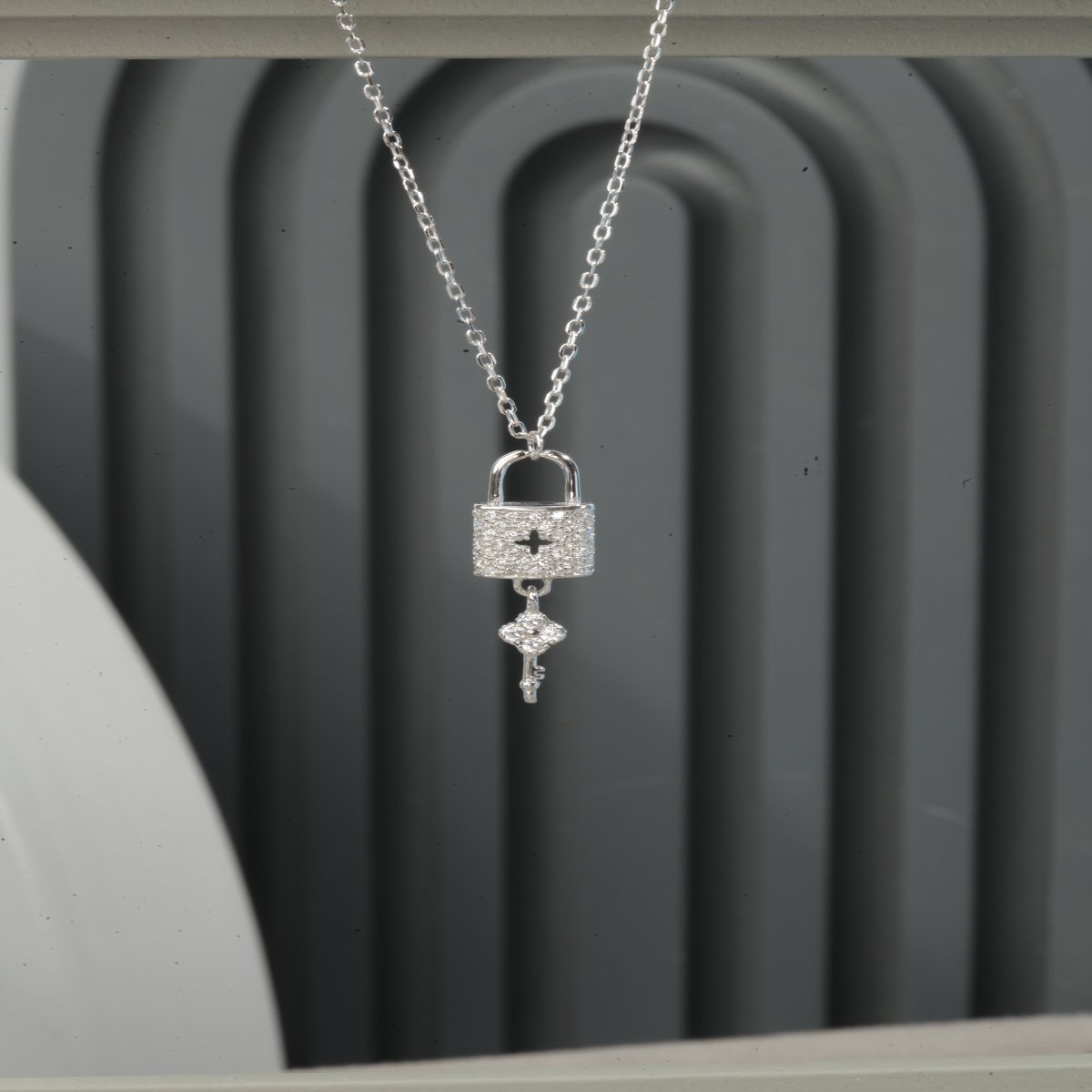 Blisse Allure Sterling Silver Padlock with Key Necklace .