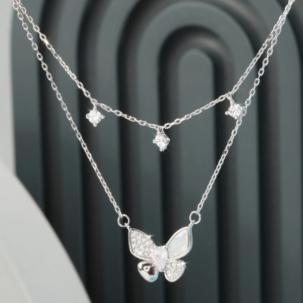 Blisse Allure Sterling Silver Butterfly Motif Layered Necklace.