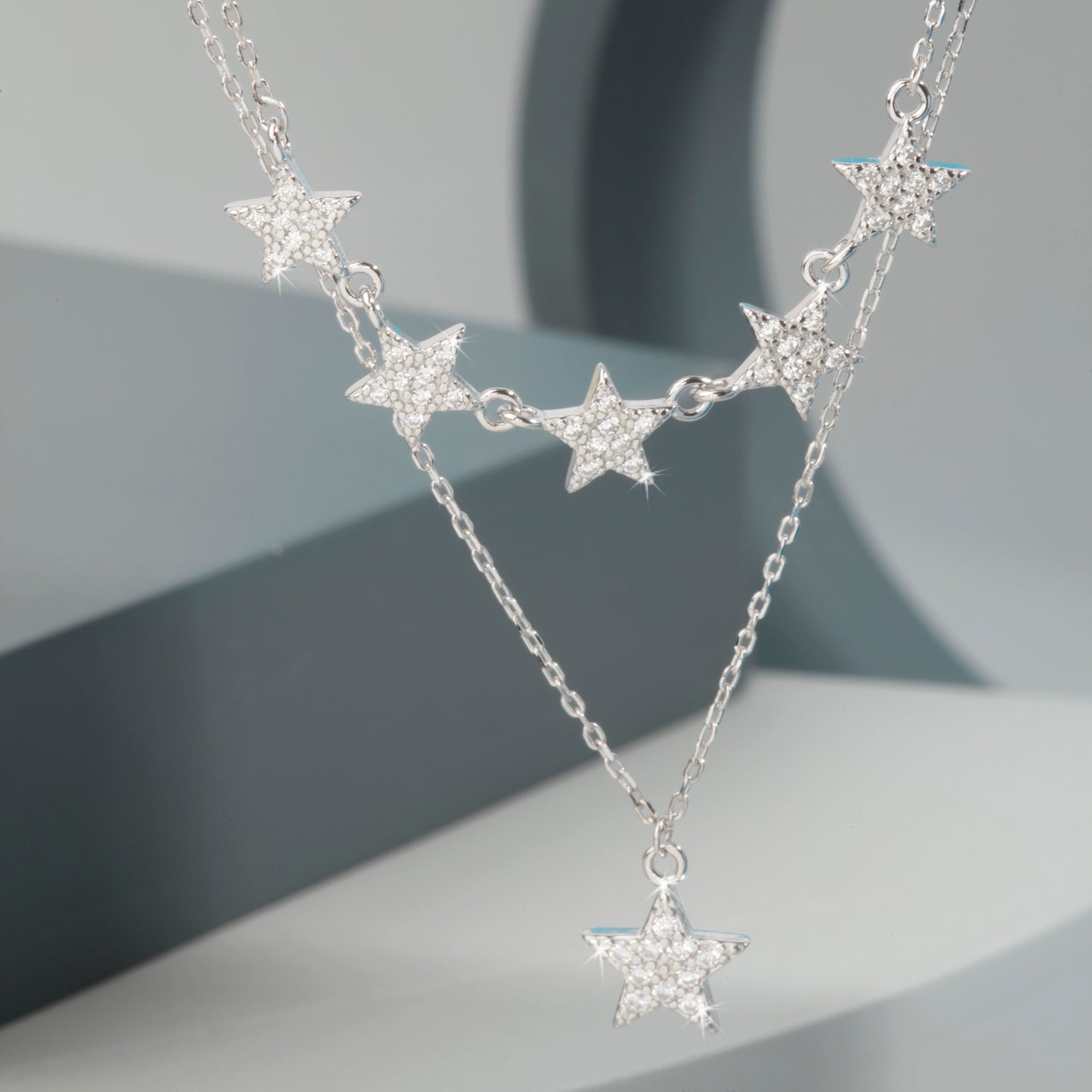 Blisse Allure Sterling Silver Clavicle Layered Star Necklace