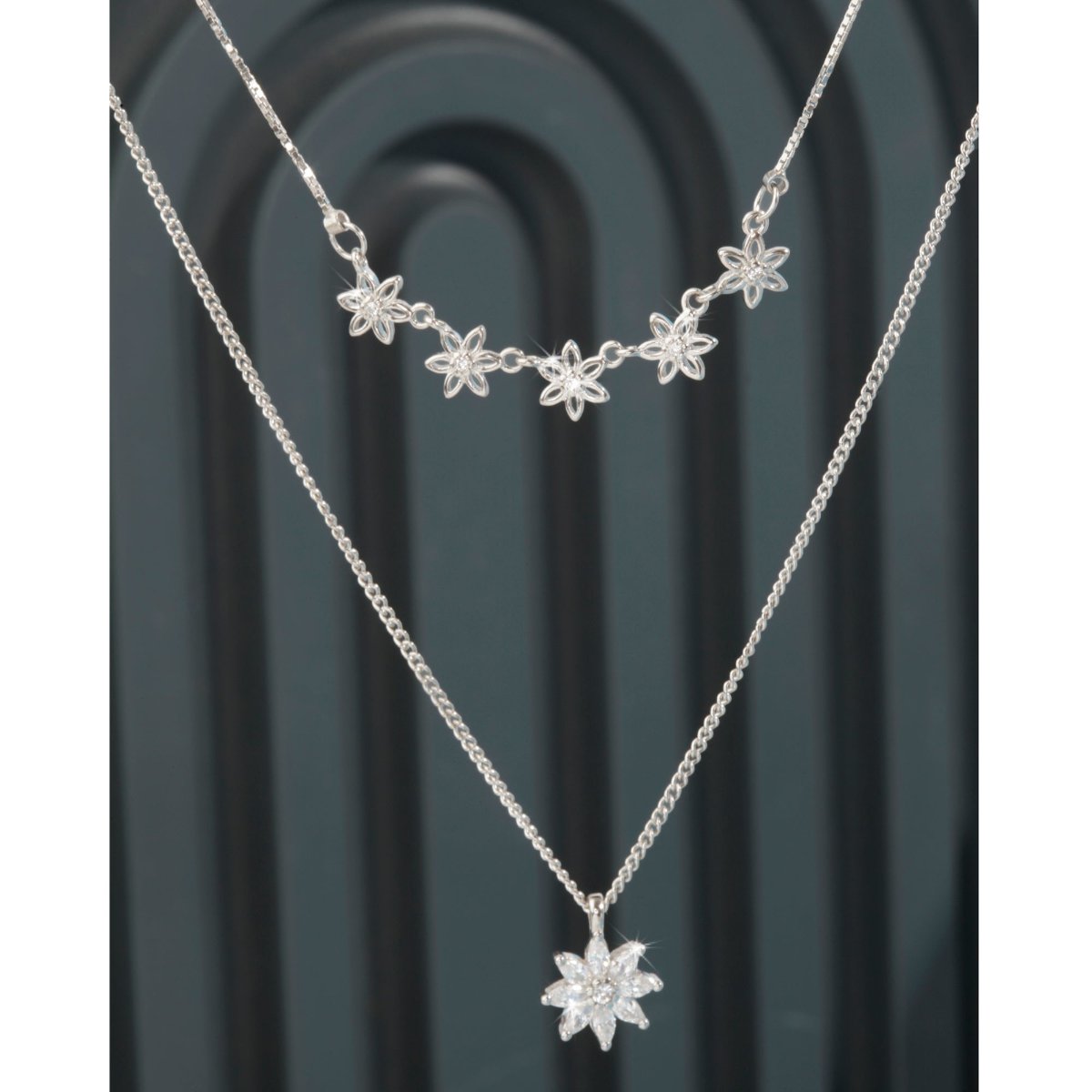 Blisse Allure Sterling Silver Clavicle Layered Star Necklace