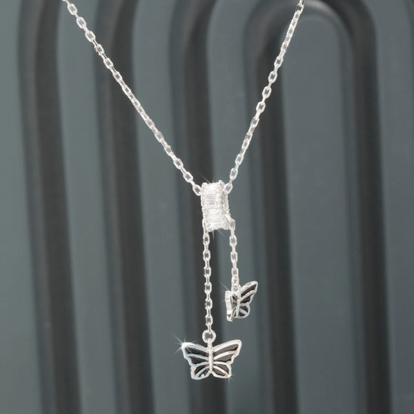 Blisse Allure Sterling Silver Butterfly Lariat Necklace.