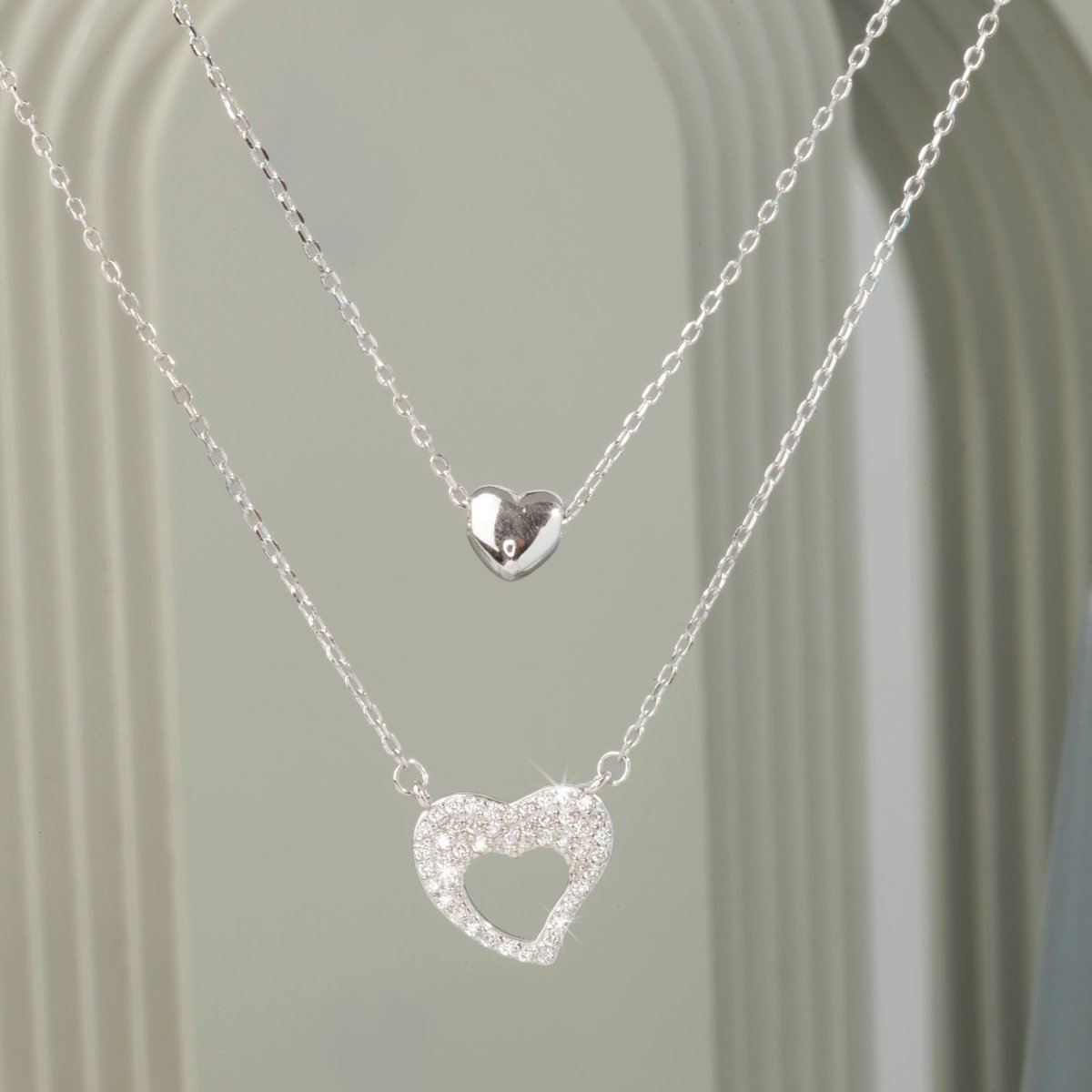 Blisse Allure Sterling Silver Dual Heart Layered Necklace.