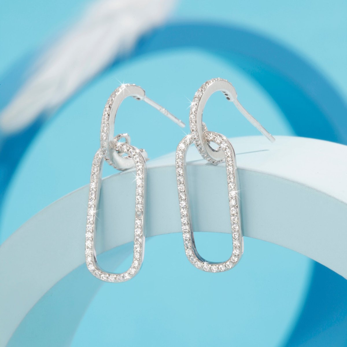 Blisse Allure Sterling Silver Huggie Drop Earrings.