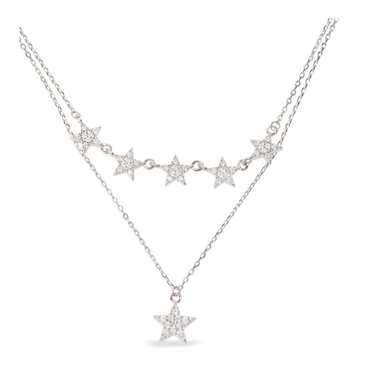 Blisse Allure Sterling Silver Clavicle Layered Star Necklace