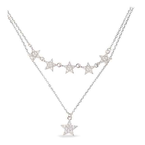 Blisse Allure Sterling Silver Clavicle Layered Star Necklace