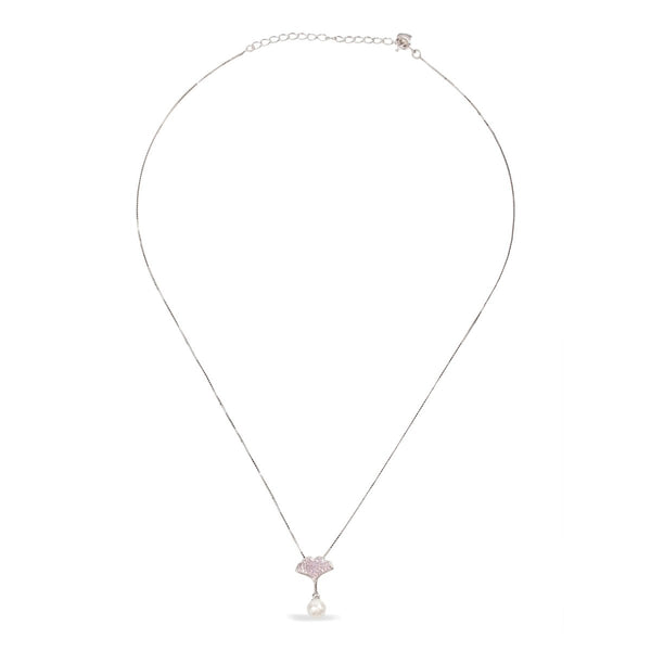 Blisse Allure Sterling Silver Apricot Leaf with Pearl Pendant Necklace