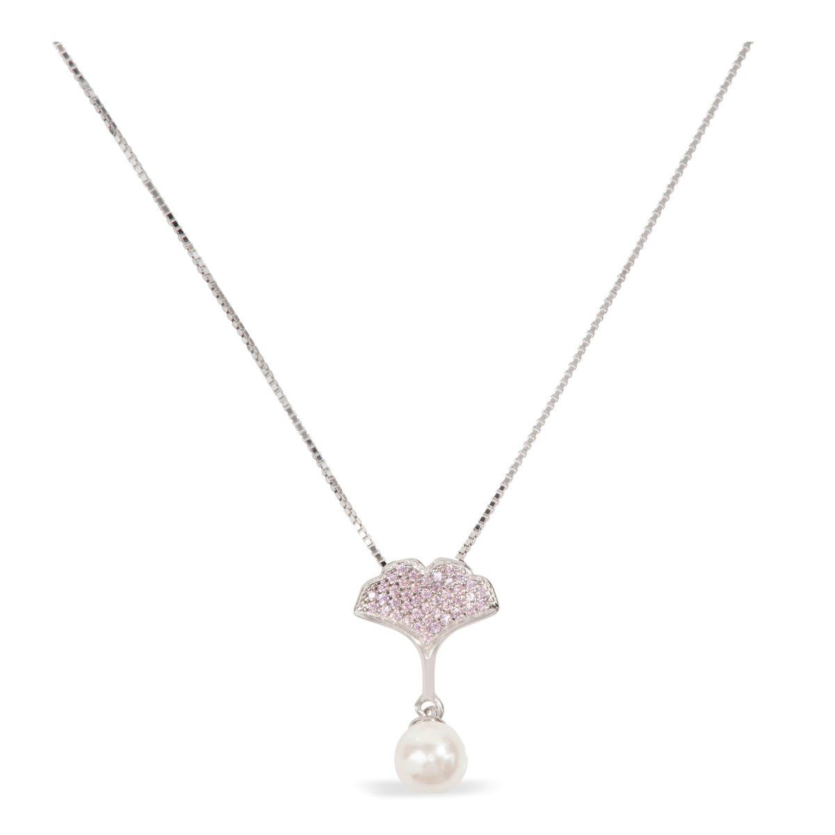 Blisse Allure Sterling Silver Apricot Leaf with Pearl Pendant Necklace